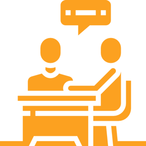 "Consultation icon showing a professional discussion, representing expert IT advice and planning for healthcare practices."