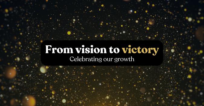 Representing the journey from vision to victory, celebrating company growth and success.
